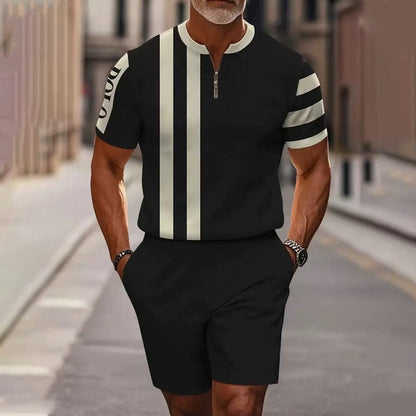 👕🩳 Herren 2-teiliges Set – Hemd & Shorts mit Viertelreißverschluss, Locker & Bequem📦Kostenloser Versand🔥