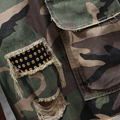 🌞 Sommerneuheiten – Jetzt bis zu 50% sparen! 💰Men's Studded Camo Cargo ShortsCargoshorts für Herren mit Nieten und Camouflage-Muster