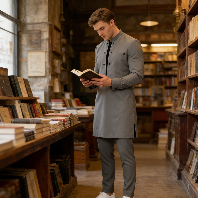 Modernes Set aus Tunika und Hose mit Stehkragen für Herren