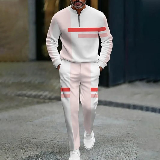 Herren-Colorblock-Trainingsanzug-Set mit halbem Reißverschluss