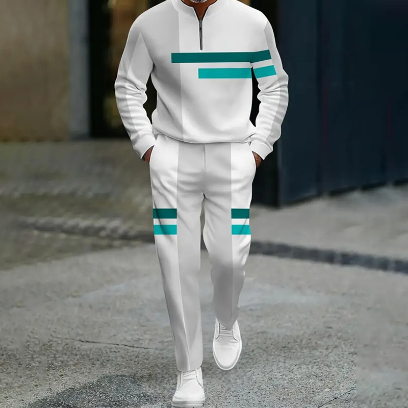 Herren-Colorblock-Trainingsanzug-Set mit halbem Reißverschluss