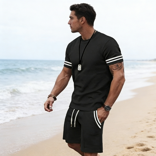 2-teiliges Set aus gestreiftem T-Shirt und Shorts für Herren📦Kostenloser Versand🔥