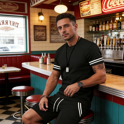 2-teiliges Set aus gestreiftem T-Shirt und Shorts für Herren📦Kostenloser Versand🔥