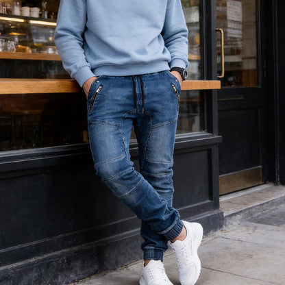 Herren-Slim-Fit-Denim-Jogger mit Reißverschlusstaschen📦Kostenloser Versand🔥