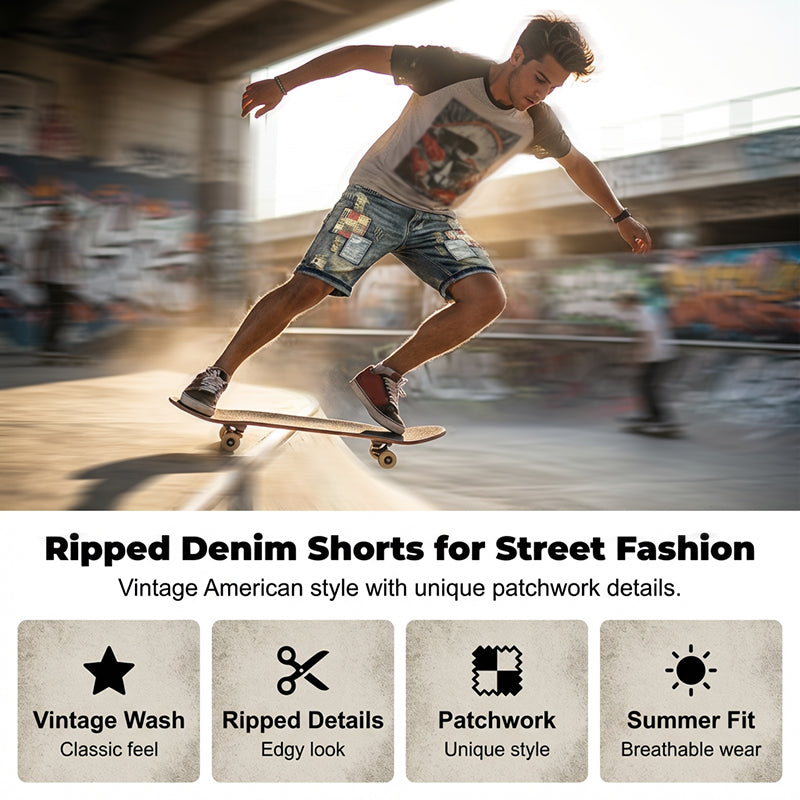 Destroyed-Jeansshorts für Herren mit Patches – lässig, auffällig & bequem