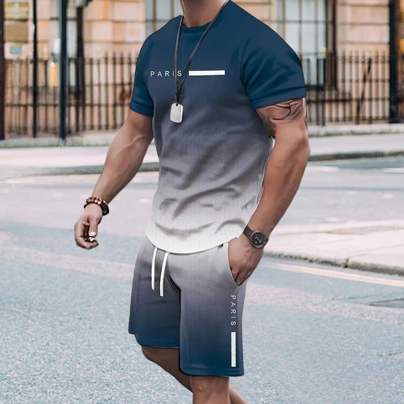Herren Freizeit-Set – T-Shirt & Shorts mit Farbverlauf – bequem, atmungsaktiv & modern