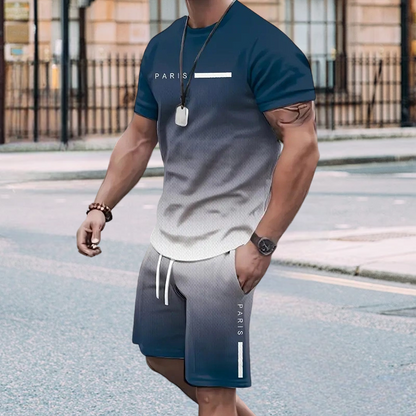 Herren Freizeit-Set – T-Shirt & Shorts mit Farbverlauf – bequem, atmungsaktiv & modern