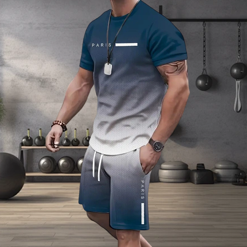 Herren Freizeit-Set – T-Shirt & Shorts mit Farbverlauf – bequem, atmungsaktiv & modern