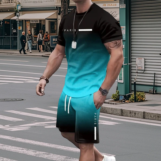 Herren Freizeit-Set – T-Shirt & Shorts mit Farbverlauf – bequem, atmungsaktiv & modern
