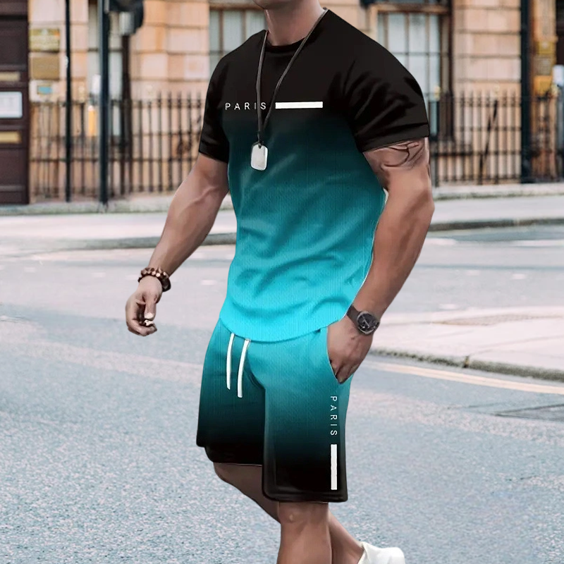 Herren Freizeit-Set – T-Shirt & Shorts mit Farbverlauf – bequem, atmungsaktiv & modern