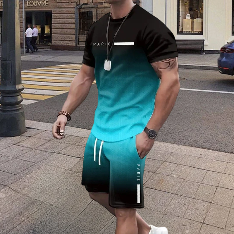 Herren Freizeit-Set – T-Shirt & Shorts mit Farbverlauf – bequem, atmungsaktiv & modern