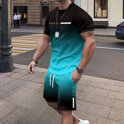 Herren Freizeit-Set – T-Shirt & Shorts mit Farbverlauf – bequem, atmungsaktiv & modern