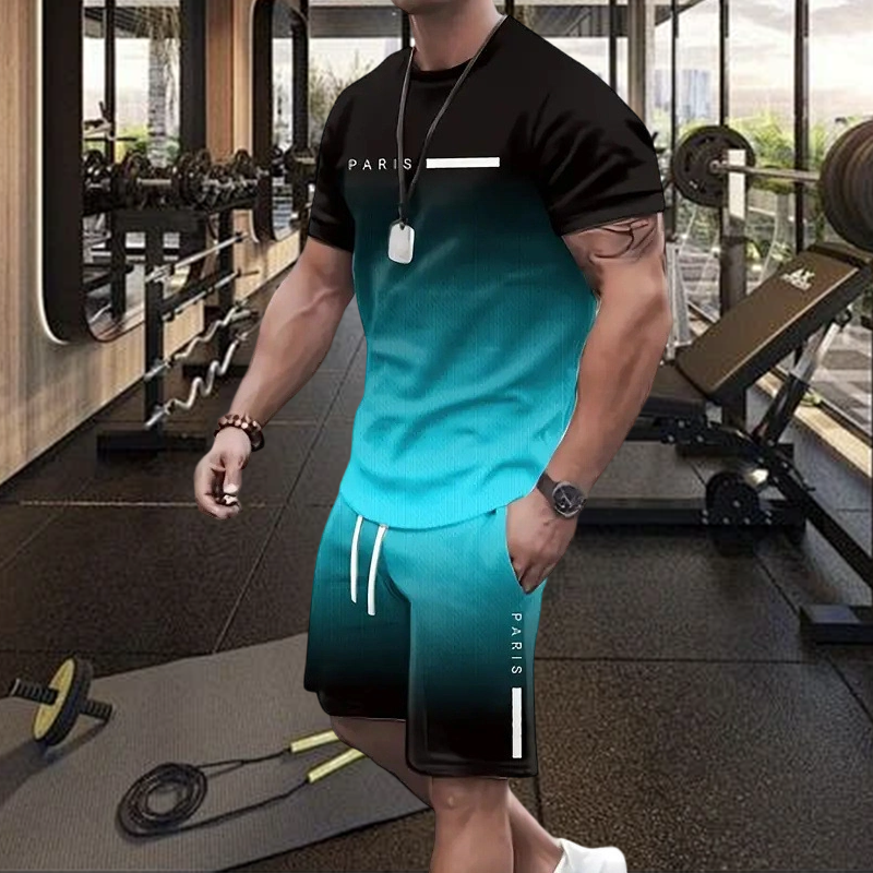 Herren Freizeit-Set – T-Shirt & Shorts mit Farbverlauf – bequem, atmungsaktiv & modern