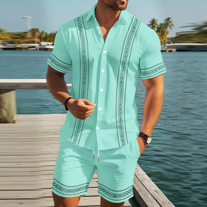 Herren-Set aus Kurzarmhemd und Shorts mit Blumenmuster