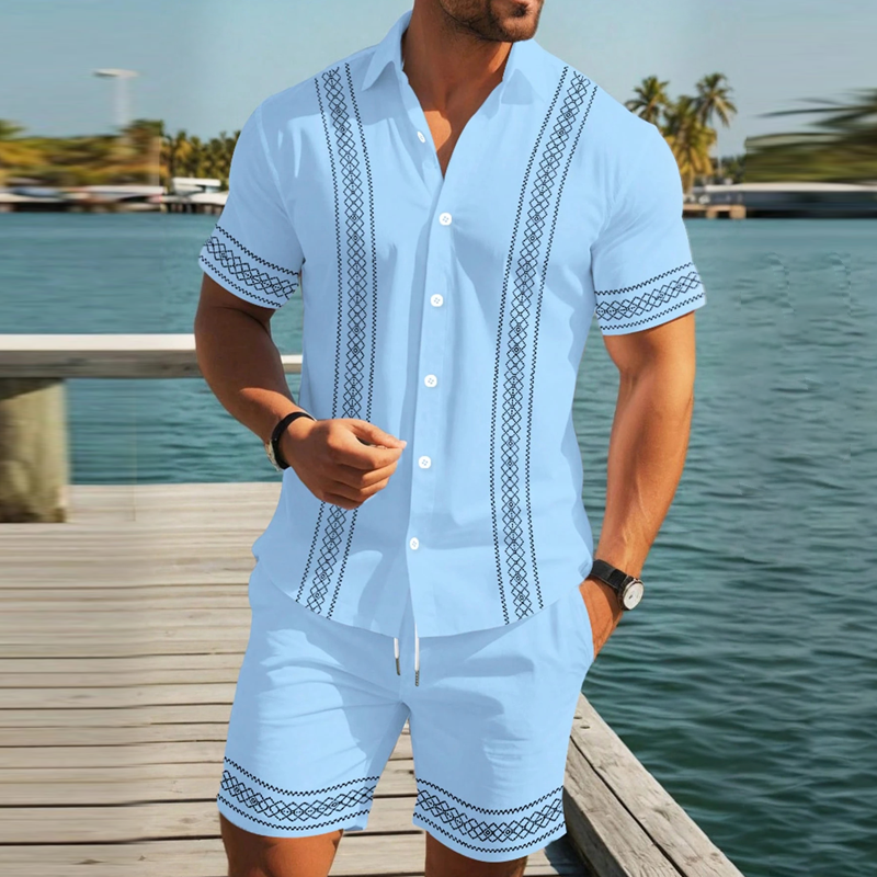 Herren-Set aus Kurzarmhemd und Shorts mit Blumenmuster
