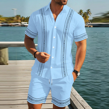 Herren-Set aus Kurzarmhemd und Shorts mit Blumenmuster