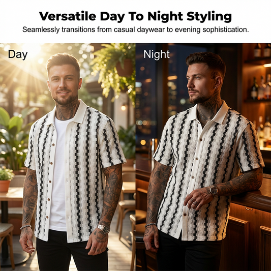 Retro-Geo-Strick-Shirt für Herren – kurzarm, lässig & auffällig