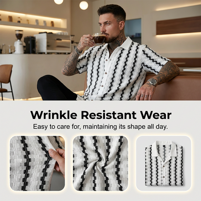 Retro-Geo-Strick-Shirt für Herren – kurzarm, lässig & auffällig