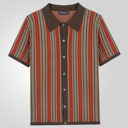 Herren Kurzarm-Shirt mit Fischgrätmuster – aus feinem Strick, bequem & atmungsaktiv – ideal für Freizeit & leichte Sommerkleidung