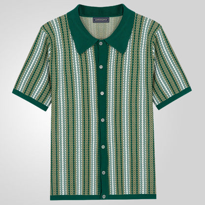 Herren Kurzarm-Shirt mit Fischgrätmuster – aus feinem Strick, bequem & atmungsaktiv – ideal für Freizeit & leichte Sommerkleidung