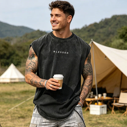 Herren Vintage-Tanktop im Acid-Wash-Look – leicht, locker geschnitten & maskulin – ideal für Sport, Freizeit & heiße Tage