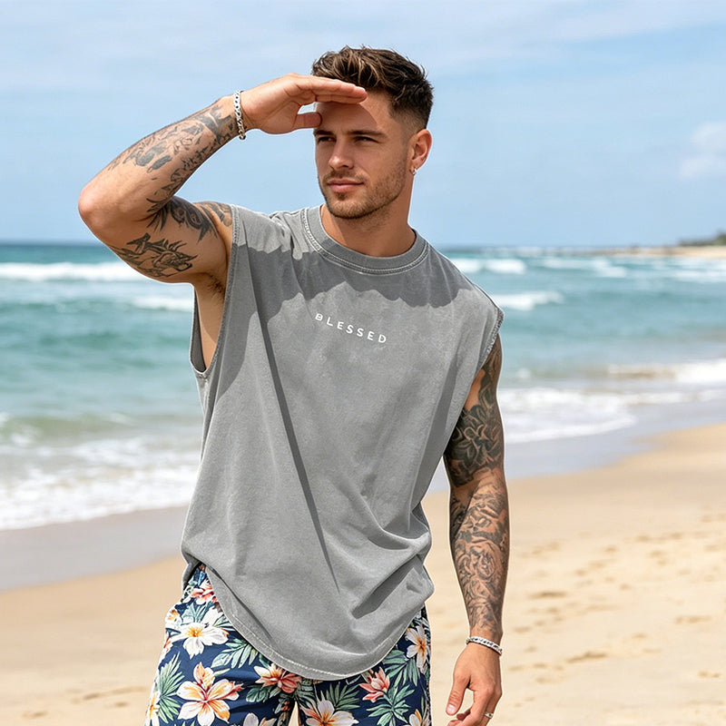 Herren Vintage-Tanktop im Acid-Wash-Look – leicht, locker geschnitten & maskulin – ideal für Sport, Freizeit & heiße Tage