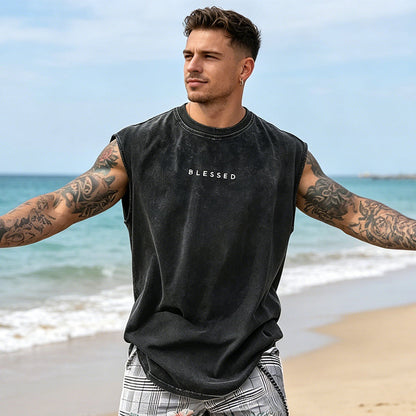 Herren Vintage-Tanktop im Acid-Wash-Look – leicht, locker geschnitten & maskulin – ideal für Sport, Freizeit & heiße Tage