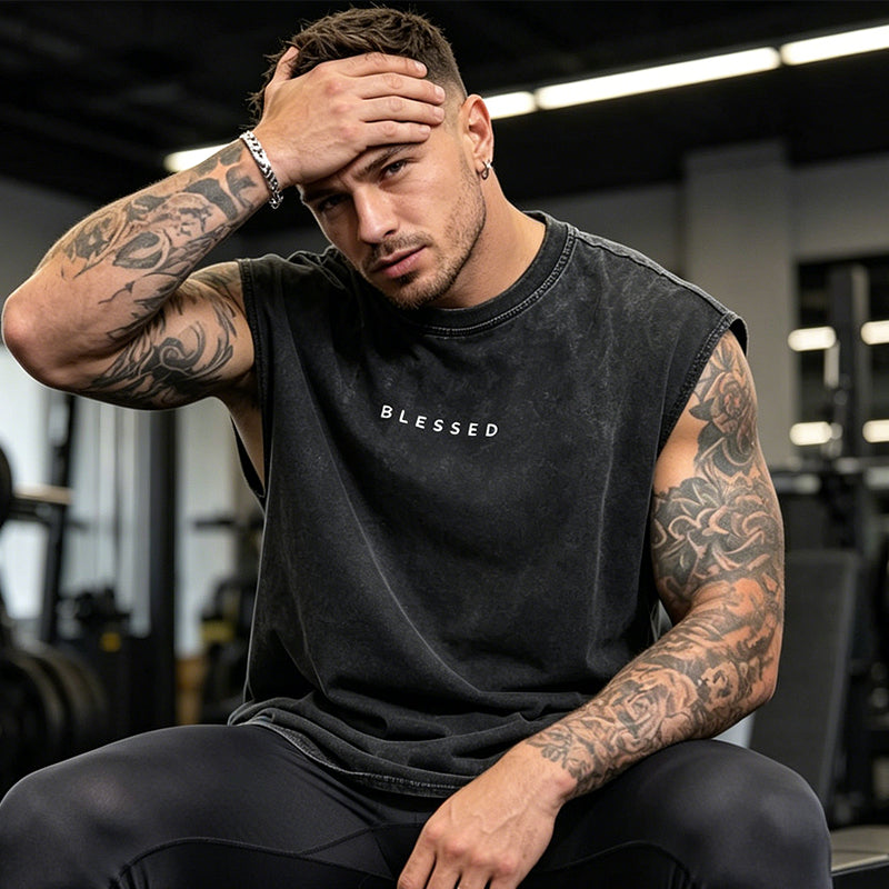 Herren Vintage-Tanktop im Acid-Wash-Look – leicht, locker geschnitten & maskulin – ideal für Sport, Freizeit & heiße Tage