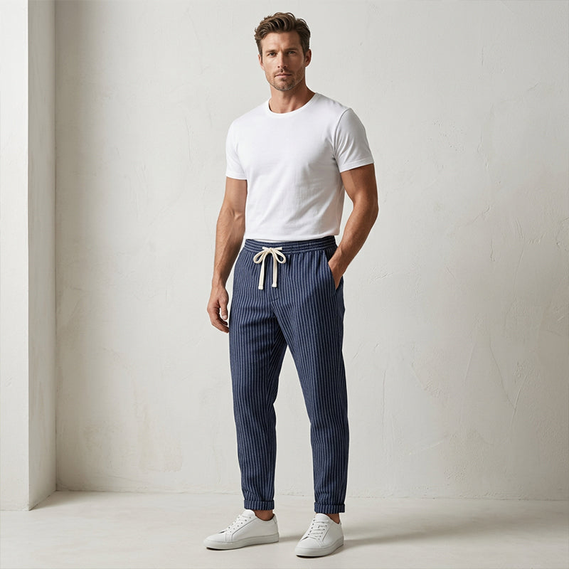 Herren Freizeithose aus Leinenmischung mit Streifenmuster – leicht, atmungsaktiv & bequem