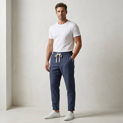 Herren Freizeithose aus Leinenmischung mit Streifenmuster – leicht, atmungsaktiv & bequem