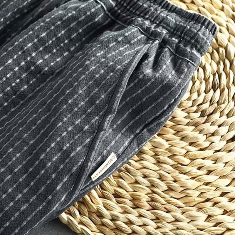 Herren Freizeithose aus Leinenmischung mit Streifenmuster – leicht, atmungsaktiv & bequem