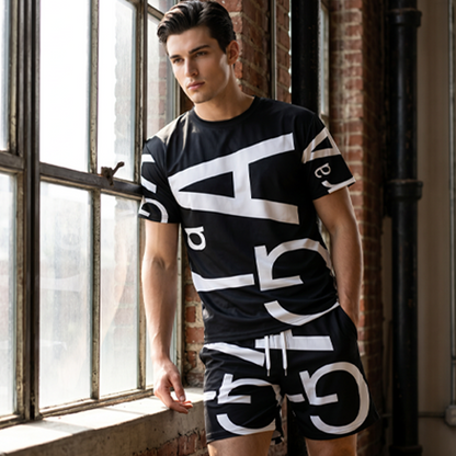 Herren Freizeit-Set mit modernem Grafikprint – Oberteil & Hose – bequem, stylisch & vielseitig – ideal für Sommer & Alltag👕👖