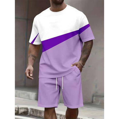 Herren Freizeit-Set – Color Block T-Shirt & Shorts 👕 Für Alltag, Urlaub & Sport